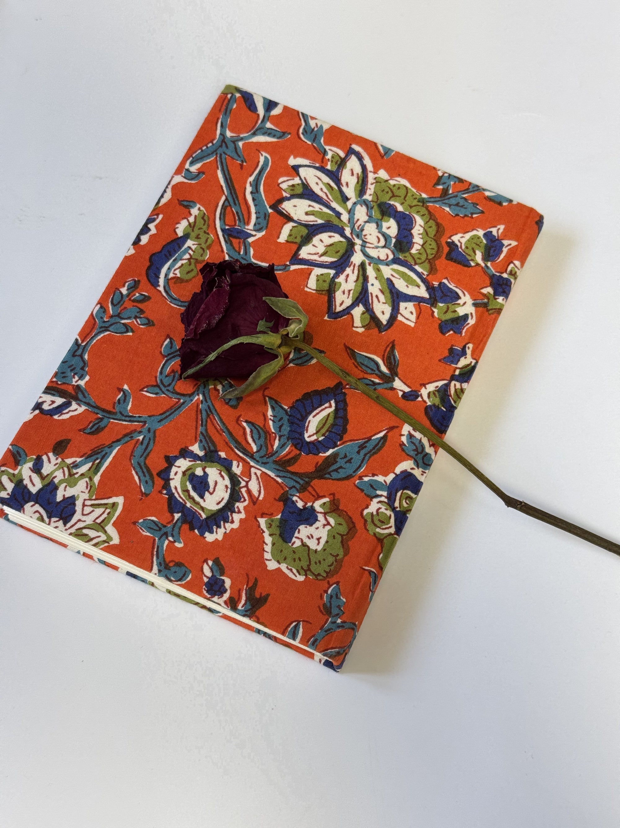 Orange Floral Handmade Cotton Fabric Cover Diary – Eco-Friendly Handmade Paper Notebook Journal - FaagHomes