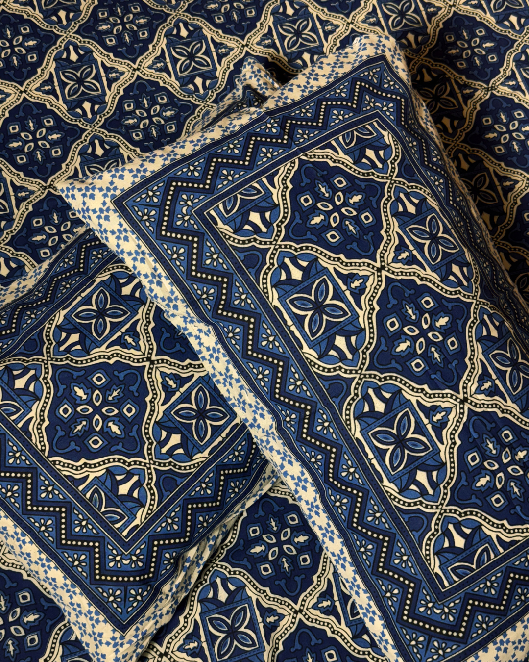 Premium Blue Floral Printed Cotton Bedsheet Set with 2 Pillow Covers | Soft Breathable Double Bed Bedding Set | Ethnic Pattern Home Decor - FaagHomes