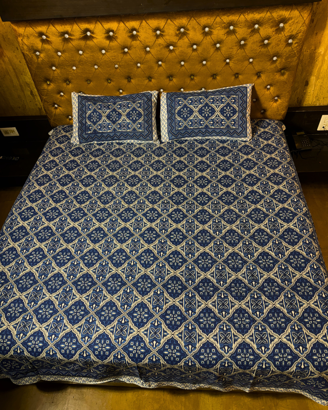 Premium Blue Floral Printed Cotton Bedsheet Set with 2 Pillow Covers | Soft Breathable Double Bed Bedding Set | Ethnic Pattern Home Decor - FaagHomes