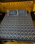 Premium Blue Floral Printed Cotton Bedsheet Set with 2 Pillow Covers | Soft Breathable Double Bed Bedding Set | Ethnic Pattern Home Decor - FaagHomes