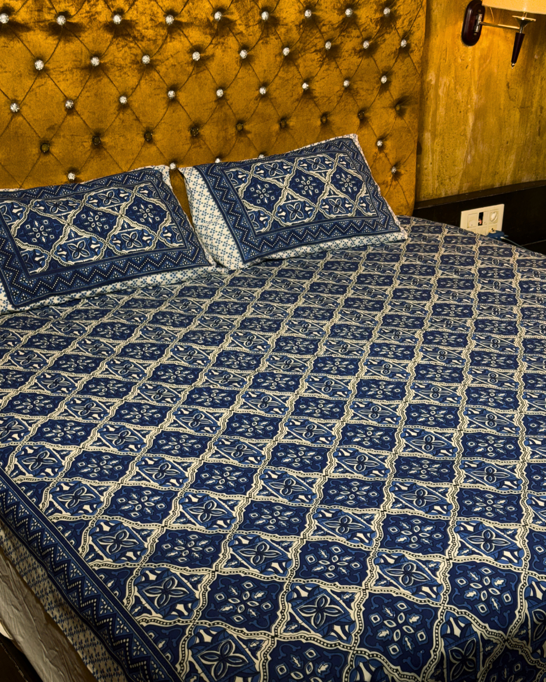 Premium Blue Floral Printed Cotton Bedsheet Set with 2 Pillow Covers | Soft Breathable Double Bed Bedding Set | Ethnic Pattern Home Decor - FaagHomes