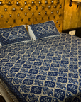 Premium Blue Floral Printed Cotton Bedsheet Set with 2 Pillow Covers | Soft Breathable Double Bed Bedding Set | Ethnic Pattern Home Decor - FaagHomes