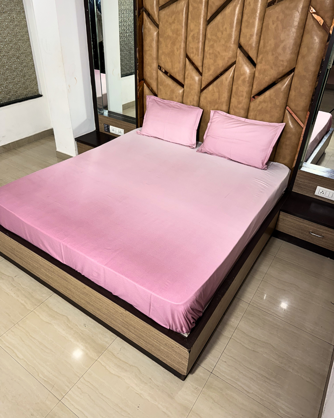 Premium Blush Pink Bedsheet Set with 2 Pillow Covers | Soft Solid Color Bedding Set for Bedroom - FaagHomes