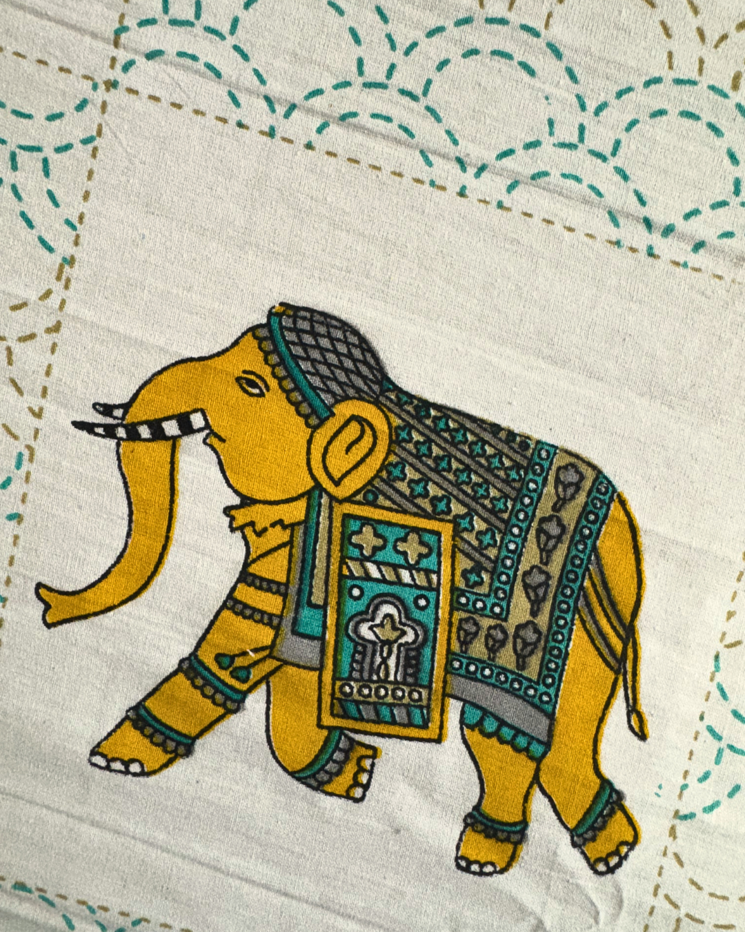 Premium Cotton Elephant Print Double Bedsheet With 2 Pillow Covers – Soft Breathable King Size Bed Sheet Set (White & Teal Ethnic Design) - FaagHomes
