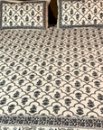 Premium Cotton Floral Print Double Bedsheet with 2 Pillow Covers – Elegant Handblock Style White & Blue Bed Sheet Set for Queen & King Size Beds - FaagHomes
