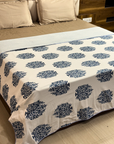 Premium Double Bed AC Dohar Blanket Pair | Reversible Blue Floral Lightweight Summer Blanket Set - FaagHomes
