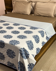 Premium Double Bed AC Dohar Blanket Pair | Reversible Blue Floral Lightweight Summer Blanket Set - FaagHomes