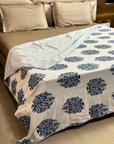 Premium Double Bed AC Dohar Blanket Pair | Reversible Blue Floral Lightweight Summer Blanket Set - FaagHomes