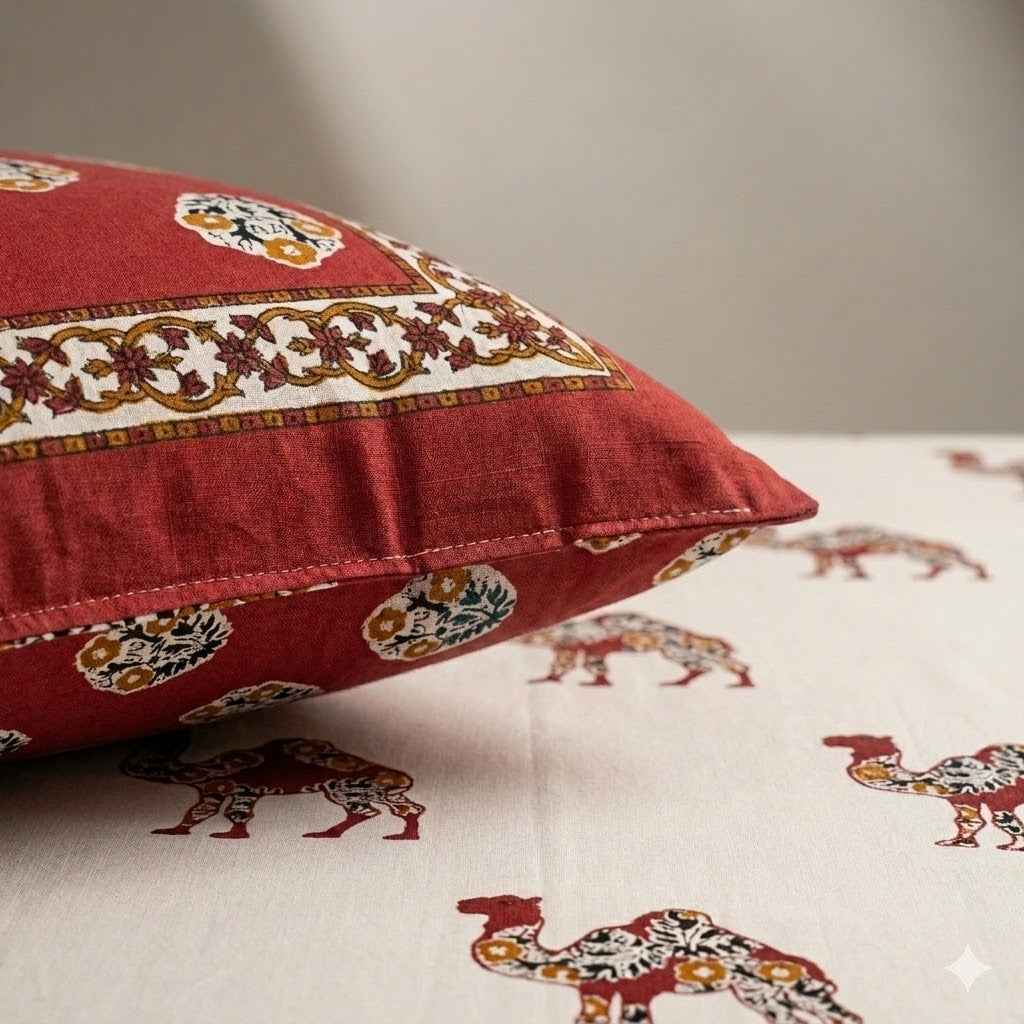 Marwar Red Camel Heritage King Size Bed Sheet 100 X 108 Inches