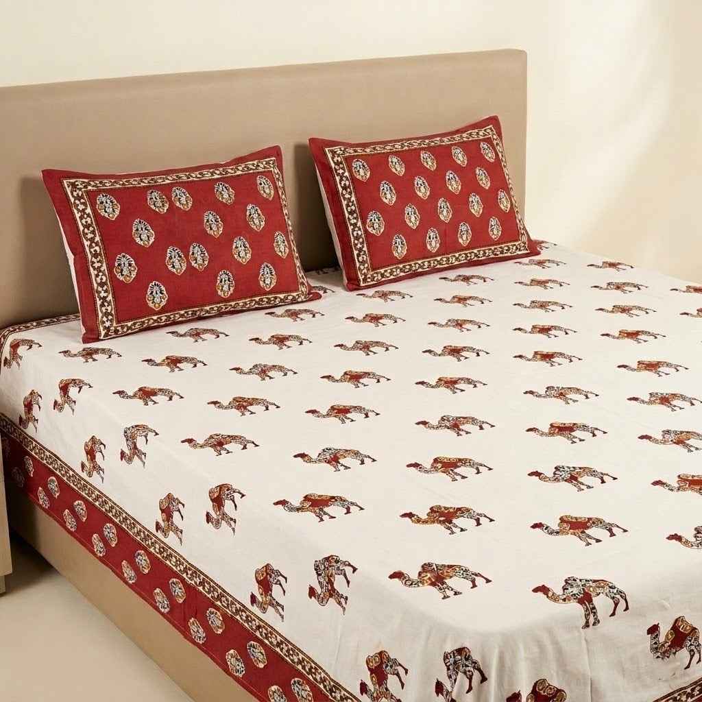 Marwar Red Camel Heritage King Size Bed Sheet 100 X 108 Inches