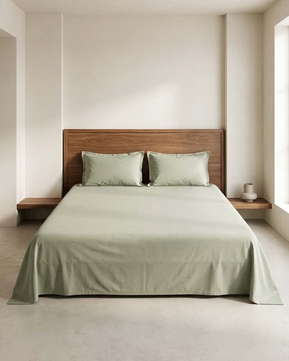Sage Green Premium Bedsheet with 2 Pillow Covers – Soft Solid Color Bedding Set for Modern Bedroom Décor