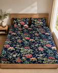 Udaipur Midnight Garden King Xl Bed Sheet And Two Pillow Covers 108X108 - FaagHomes