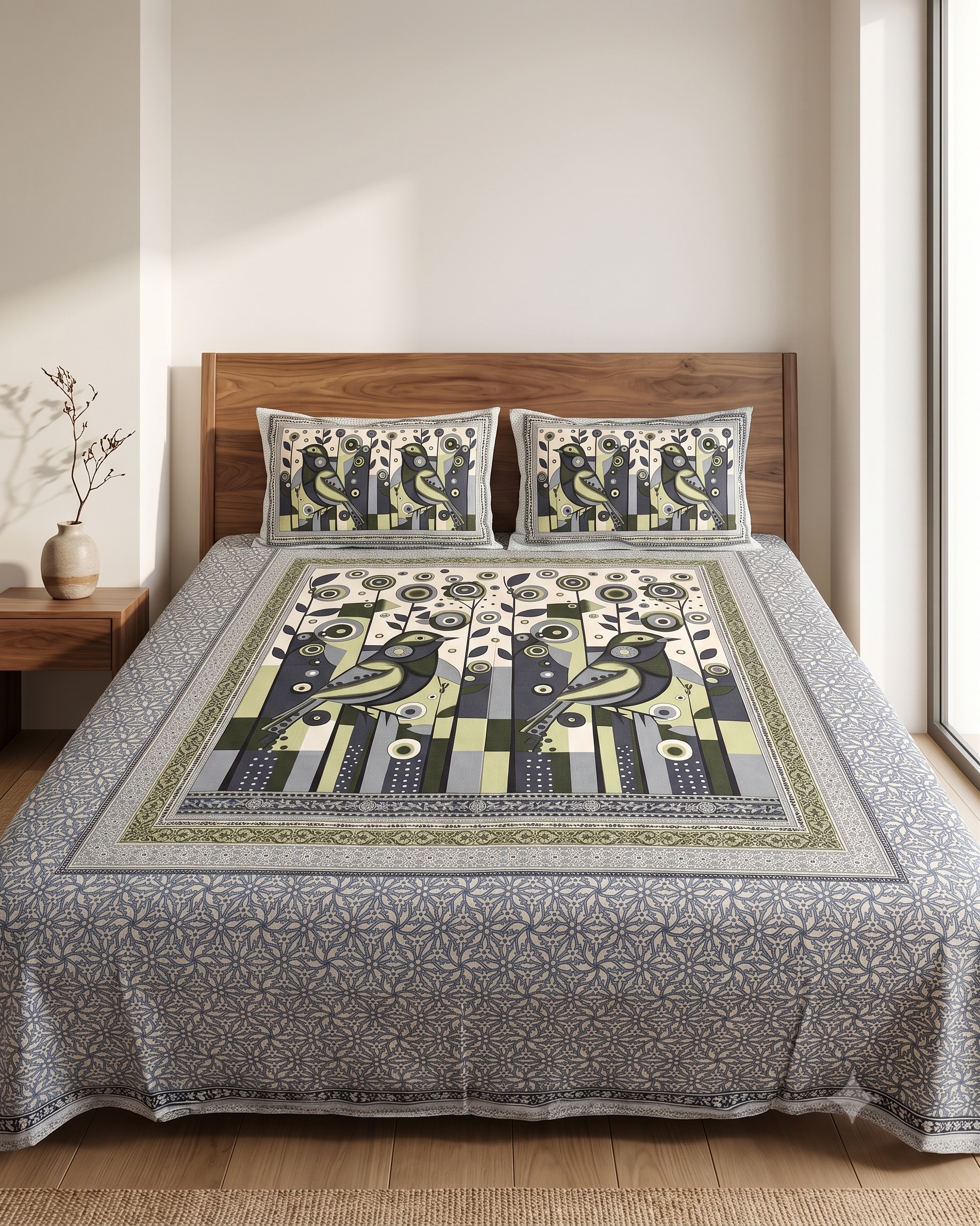 Maharaja Royal Peacock Art Pure Cotton King Size Bedsheet And Two Pillow Covers 90 X 100 Inches - FaagHomes