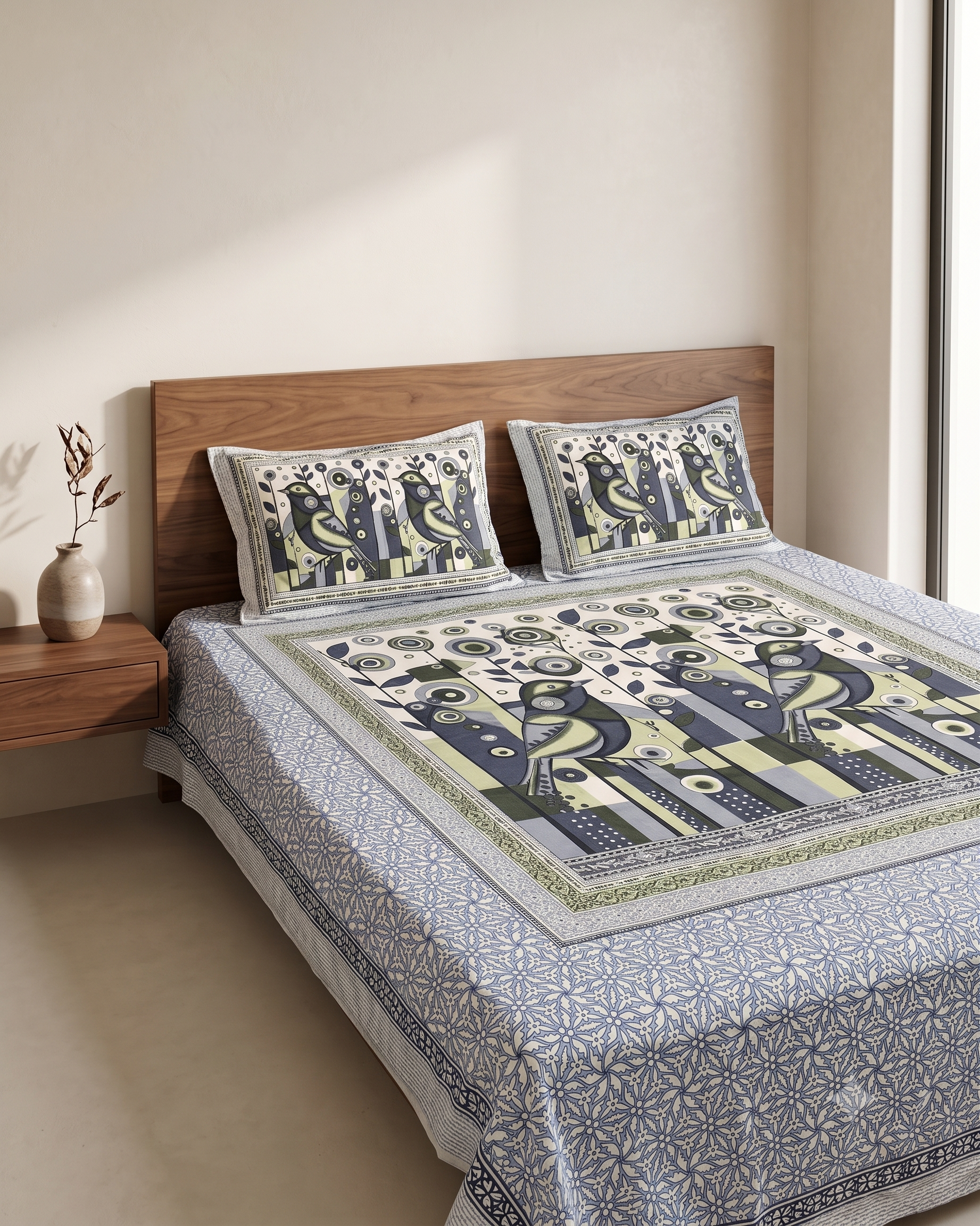 Maharaja Royal Peacock Art Pure Cotton King Size Bedsheet And Two Pillow Covers 90 X 100 Inches - FaagHomes