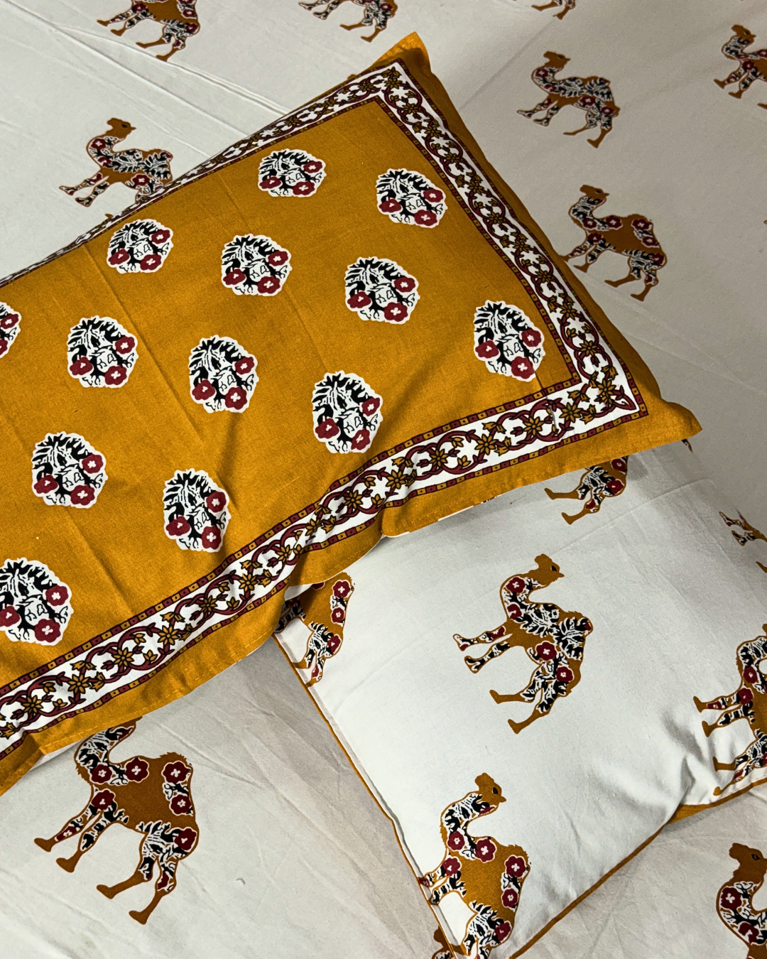 Rajwada Camel Heritage King Size Bedsheet And Two Pillow Covers 100X108 - FaagHomes