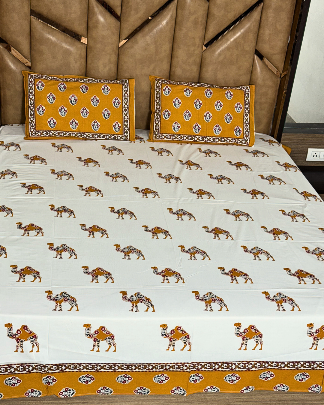 Rajwada Camel Heritage King Size Bedsheet And Two Pillow Covers 100X108 - FaagHomes
