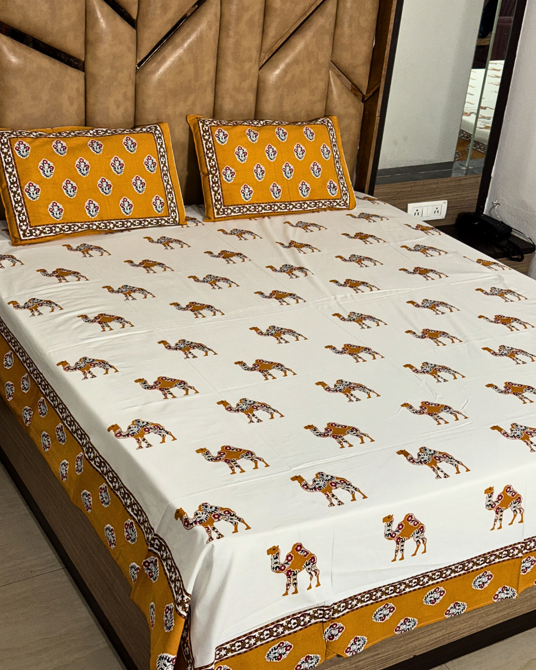Rajwada Camel Heritage King Size Bedsheet And Two Pillow Covers 100X108 - FaagHomes