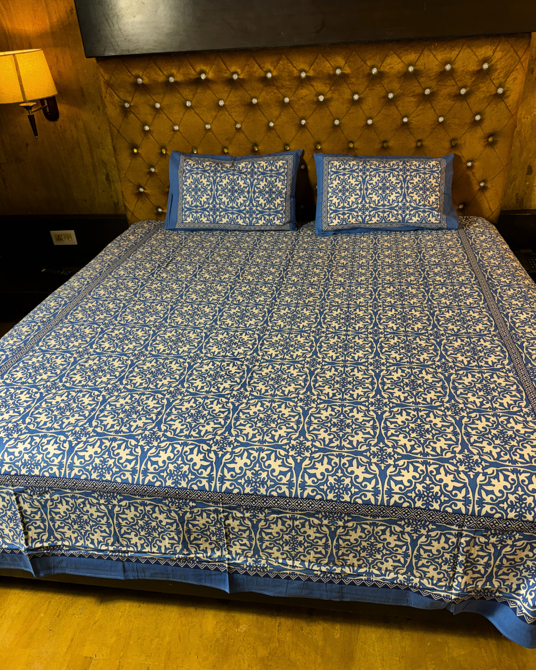 Royal Blue Ethnic Printed Cotton Bedsheet Set with 2 Pillow Covers | Premium Double Bed Bedding | Soft Breathable Designer Bedsheet - FaagHomes