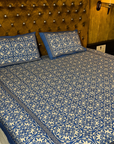 Royal Blue Ethnic Printed Cotton Bedsheet Set with 2 Pillow Covers | Premium Double Bed Bedding | Soft Breathable Designer Bedsheet - FaagHomes