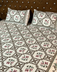 Vintage Floral Checkered Cotton Bedsheet Set with 2 Pillow Covers | Elegant Double Bed Bedsheet - FaagHomes