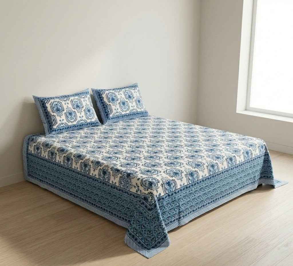 Neelkamal Royal Print Double Bedsheet And Two Pillow Covers