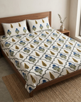 Neel Gulmohar Arch Double Bedsheet And Two Pillow Covers 90X108 - FaagHomes