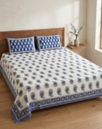 Blue & White Paisley Cotton Bedsheet With Pillow Covers – Soft Breathable Double Bed Sheet Set | Traditional Printed Bedding - FaagHomes