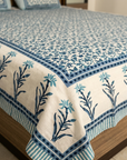 Jaipur Indigo Vana Queen Size Bedsheet And Two Pillow Covers 90 X 100 - FaagHomes