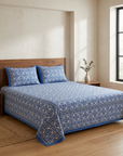Royal Blue Tile Print Pure Cotton King Size Bedsheet And Two Pillow Covers 90 X 100 Inches - FaagHomes