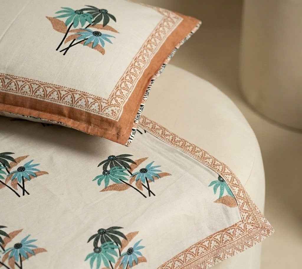 Marwar Palm Oasis King Xl Bed Sheet And Two Pillow Covers 108X108