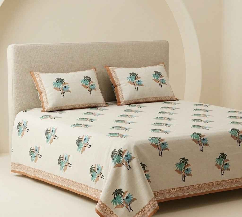 Marwar Palm Oasis King Xl Bed Sheet And Two Pillow Covers 108X108