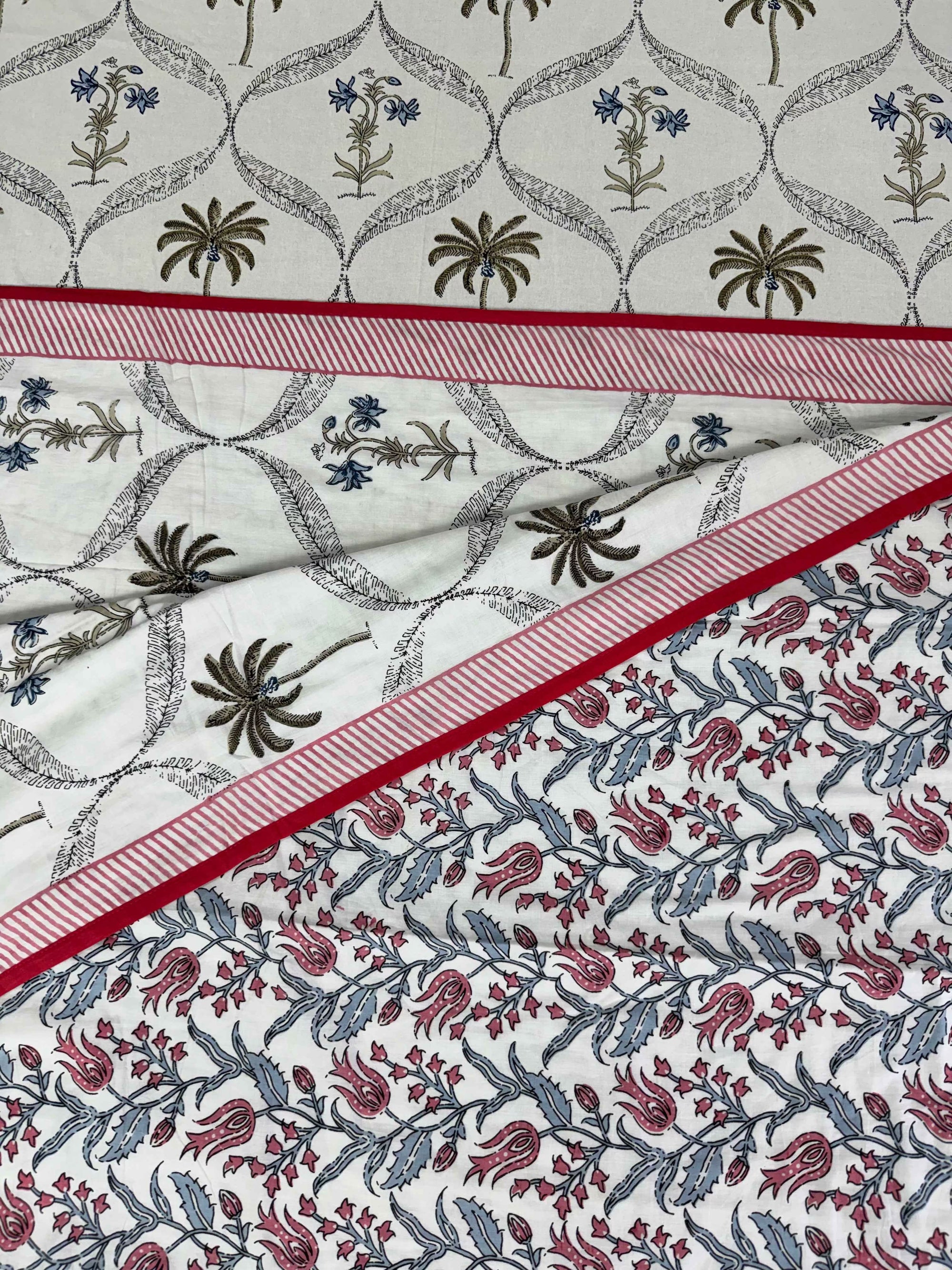 Pink Botanical Premium Cotton Dohar Set with Bedsheet – 4 PC Double Bed Set