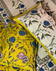 Yellow Floral Printed Cotton Bedsheet with 2 Pillow Covers | Ethnic Handblock Style Double Bed Bedding Set - FaagHomes