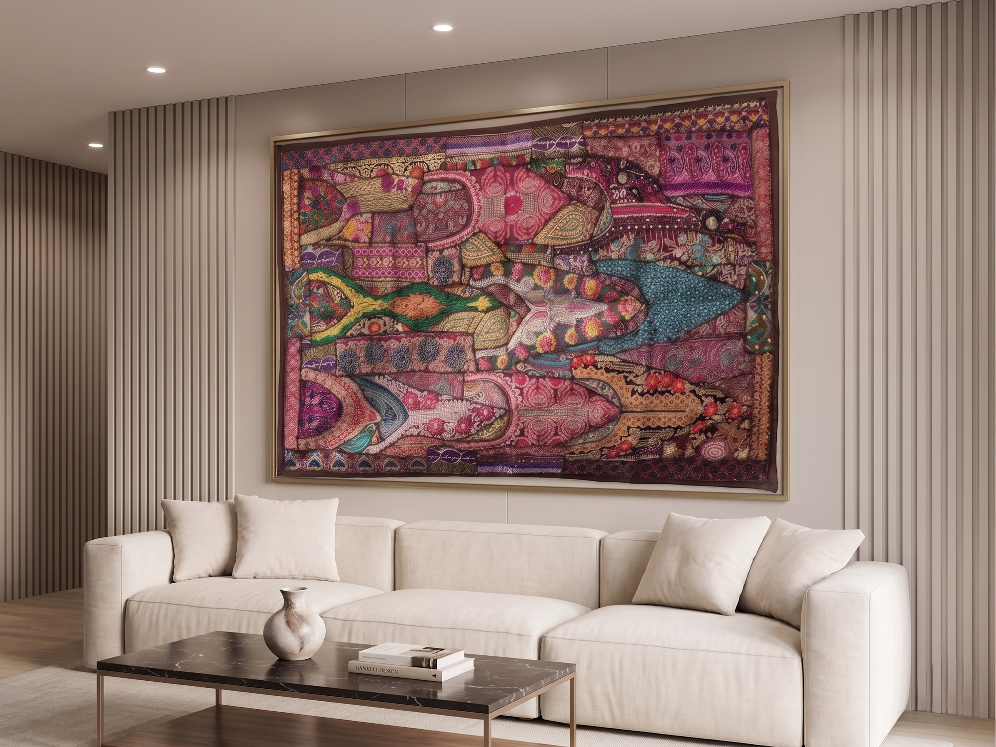 Bohemian Elephant Patchwork Tapestry Wall Hanging | Handmade Embroidered Vintage Elephant Tapestry | Colorful Indian Textile Art - FaagHomes