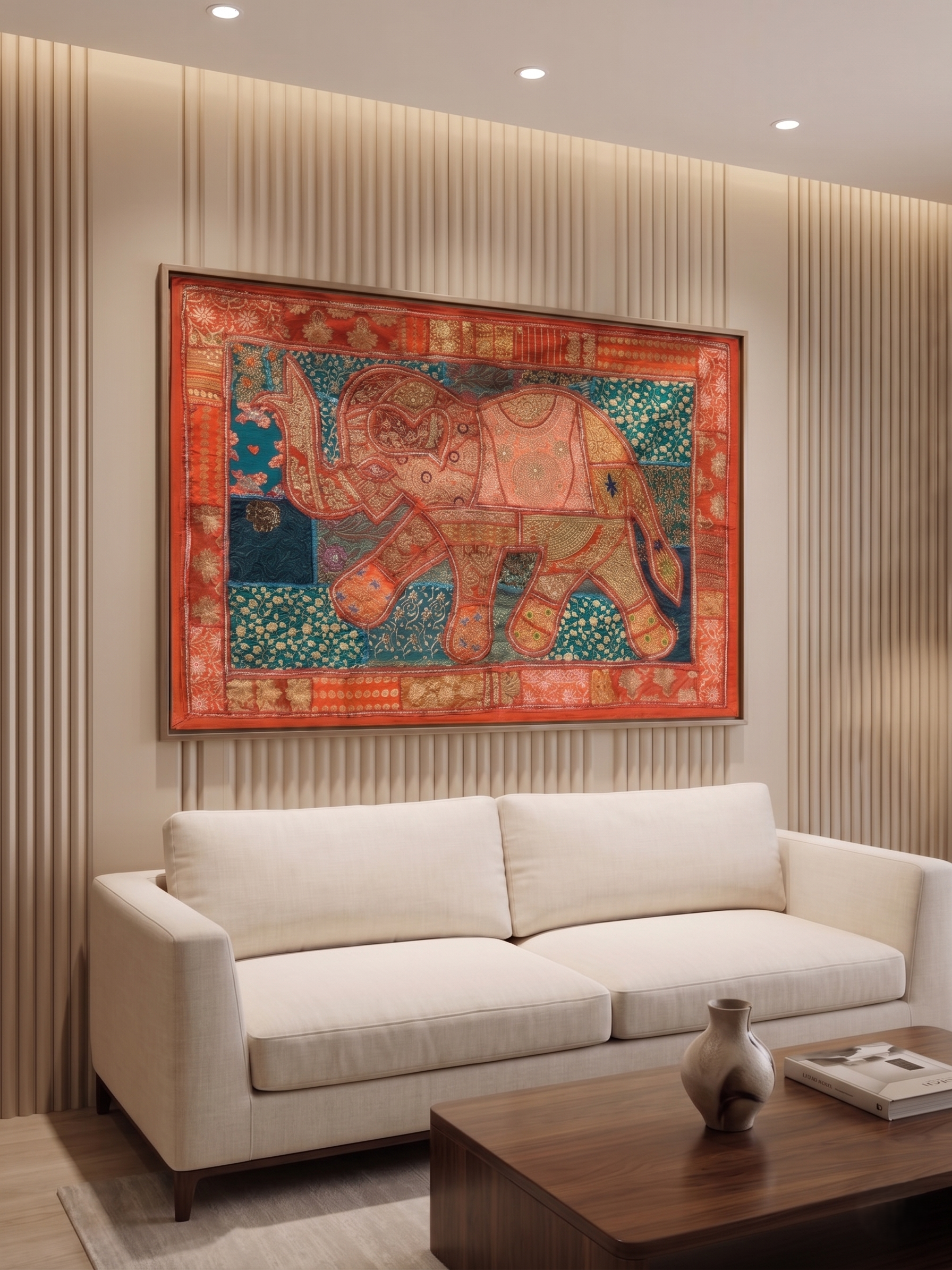 Royal Elephant Embroidered Tapestry Wall Hanging | Handmade Patchwork Vintage Bohemian Tapestry | Indian Decorative Textile Art - FaagHomes