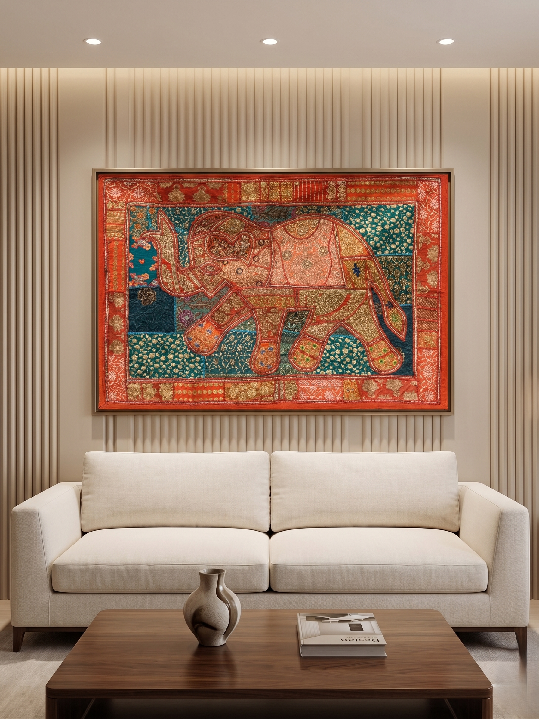 Royal Elephant Embroidered Tapestry Wall Hanging | Handmade Patchwork Vintage Bohemian Tapestry | Indian Decorative Textile Art - FaagHomes