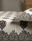Maharaja Royal Paisley Pure Cotton King Size Bedsheet And Two Pillow Covers (120X120 Inches)
