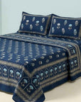 Maharaja Royal Indigo Floral Pure Cotton King Size Bedsheet And Two Pillow Covers (108X108 Inches)