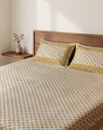 Premium Printed Cotton Bedsheet with 2 Pillow Covers | Elegant Beige & Gold Pattern Double Bed Bedding Set - FaagHomes
