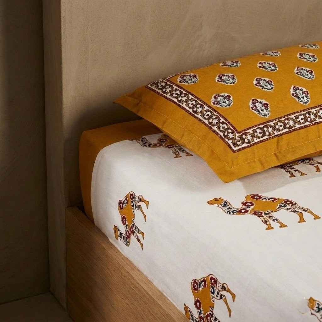 Rajwada Camel Heritage King Size Bedsheet And Two Pillow Covers 100X108