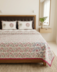 Pink Floral Cotton Dohar Set with Bedsheet – 4 PC Double Bed