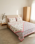 Pink Botanical Premium Cotton Dohar Set with Bedsheet – 4 PC Double Bed Set