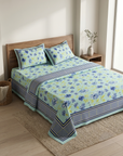 Sky Bloom Floral Bedsheet Set with 2 Pillow Covers | Soft Cotton Feel Double Bed Sheet - FaagHomes